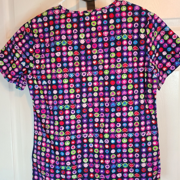 (789) Zoe+Chloe Woman's Colorful Icon dots Scrubs, Size: Small Color: Black - Picture 9 of 11